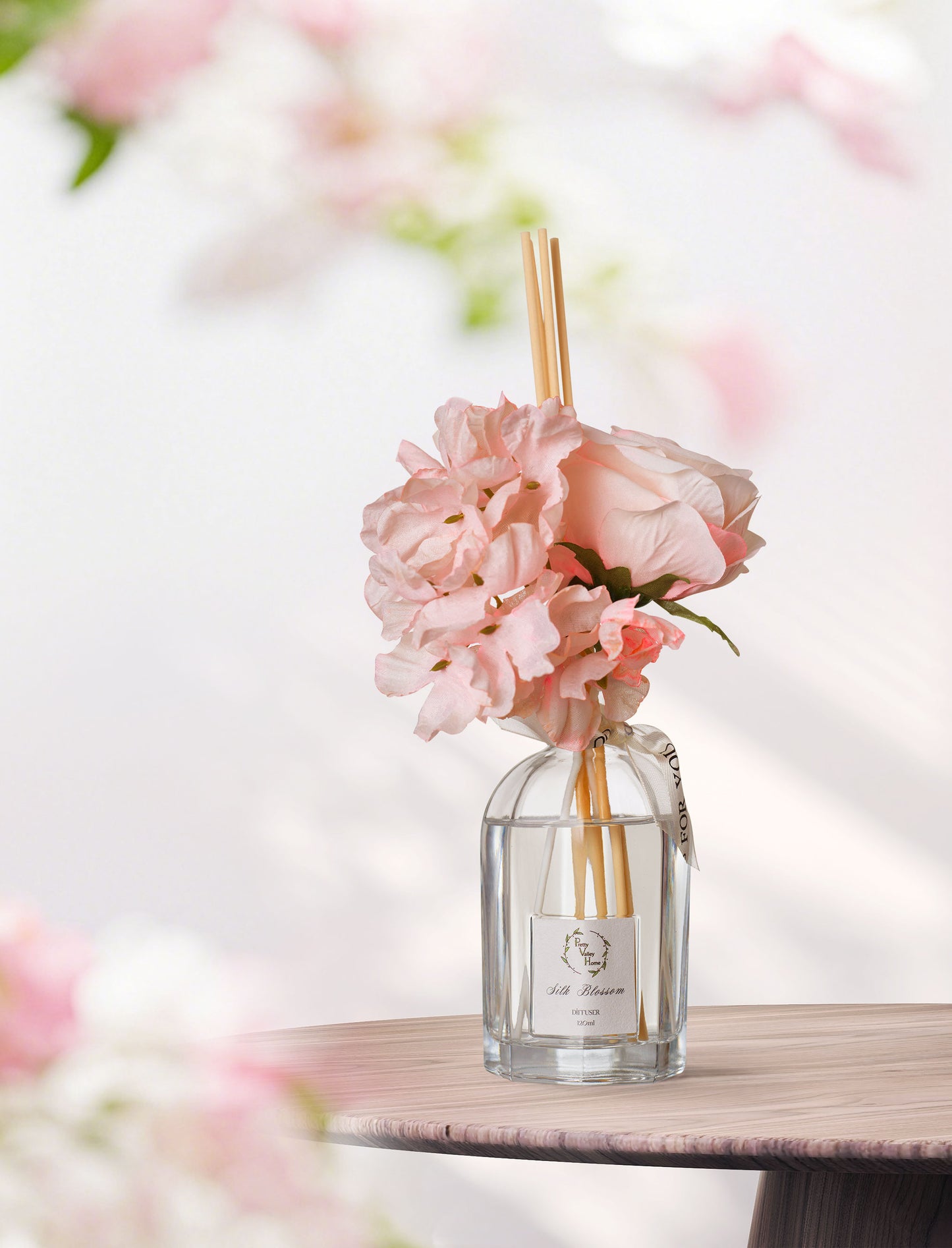 Pretty Valley Home Reed Diffuser Set – Silk Blossom Scent (120ml) | Dried Flowers, Long-Lasting Fragrance, Gift-Ready Home Decor