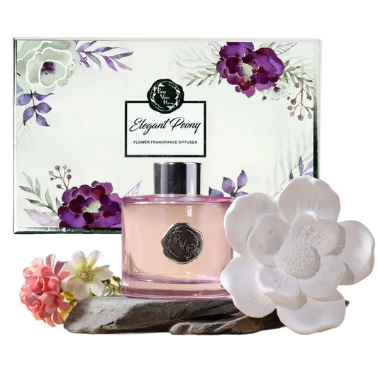 Pretty Valley Home Ceramic Flower Fragrance Diffuser Set - Elegant Peony