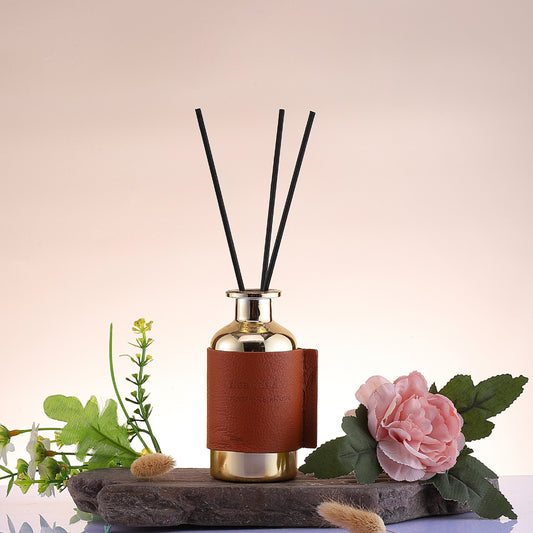 Pretty Valley Home Gold Faux Leather Reed Diffuser 80ml – Luxury Home Fragrance Gift Set