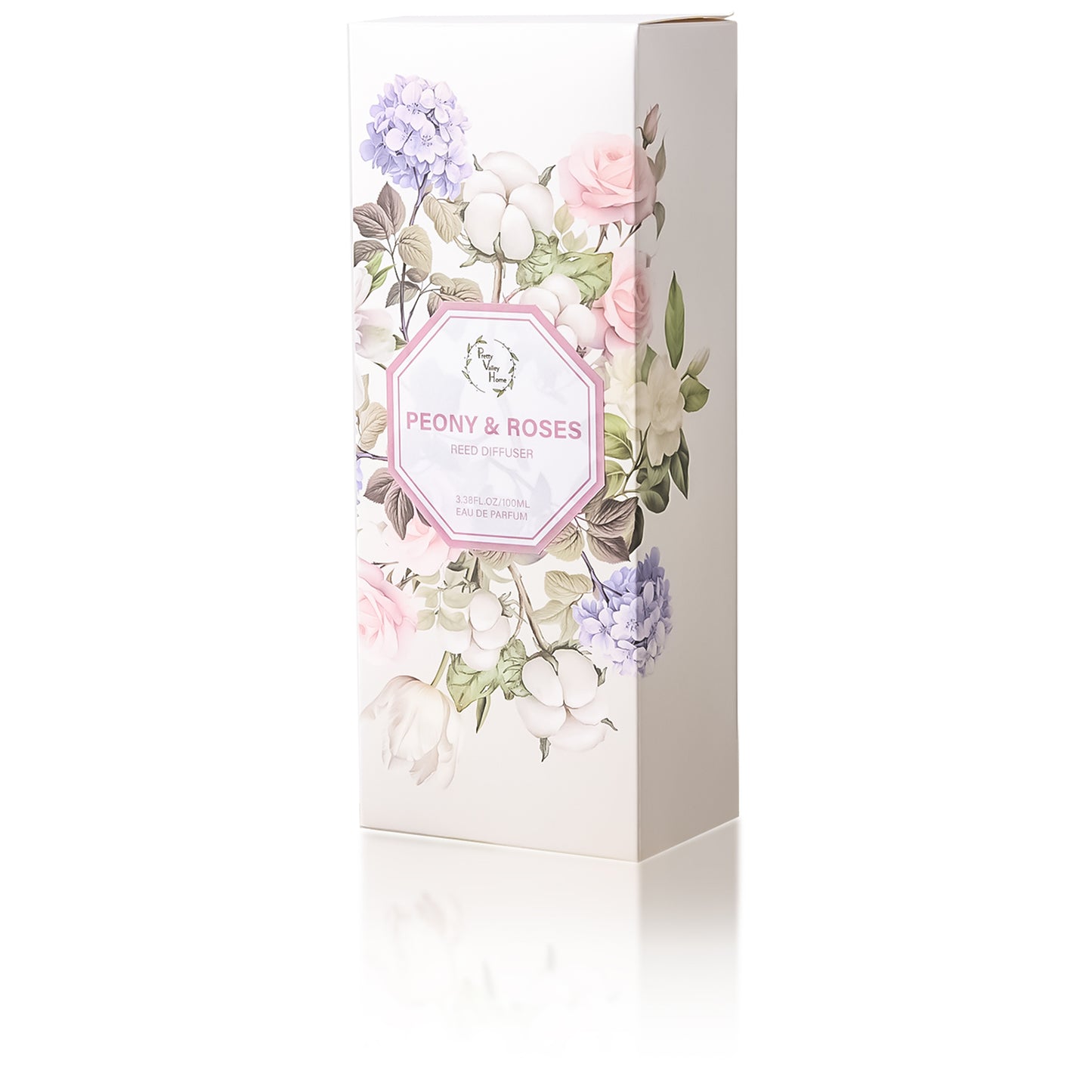Pretty Valley Home Peony & Roses Reed Diffuser Set, 3.4 fl oz – Luxury Home Fragrance with Sticks  Scented Oil Reed Diffuser for Bathroom & Shelf Décor