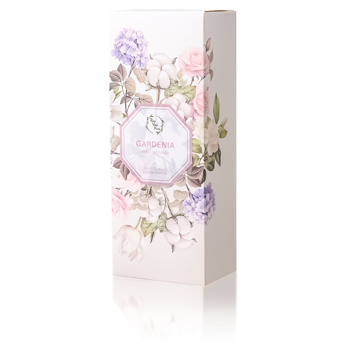 Pretty Valley Home Gardenia Reed Diffuser Set, 3.4 fl oz – Premium Home Fragrance with Sticks Scented Oil Reed Diffuser for Bathroom Shelf & Bedroom Décor