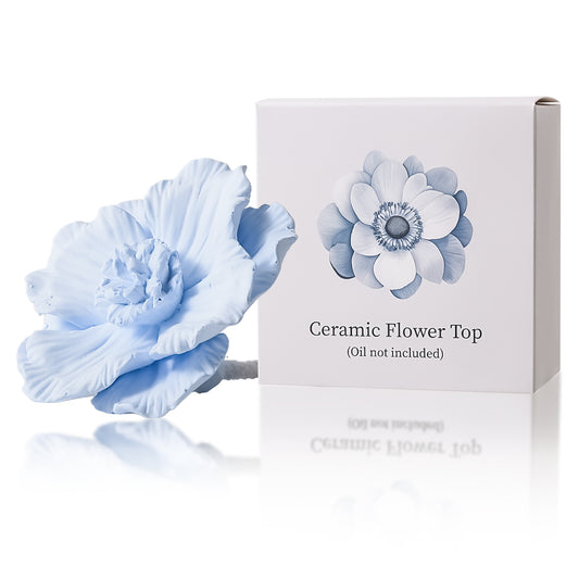 Pretty Valley Home Blue Ceramic Flower Diffuser Refill – Handcrafted Replacement Head for Home Fragrance Bottles