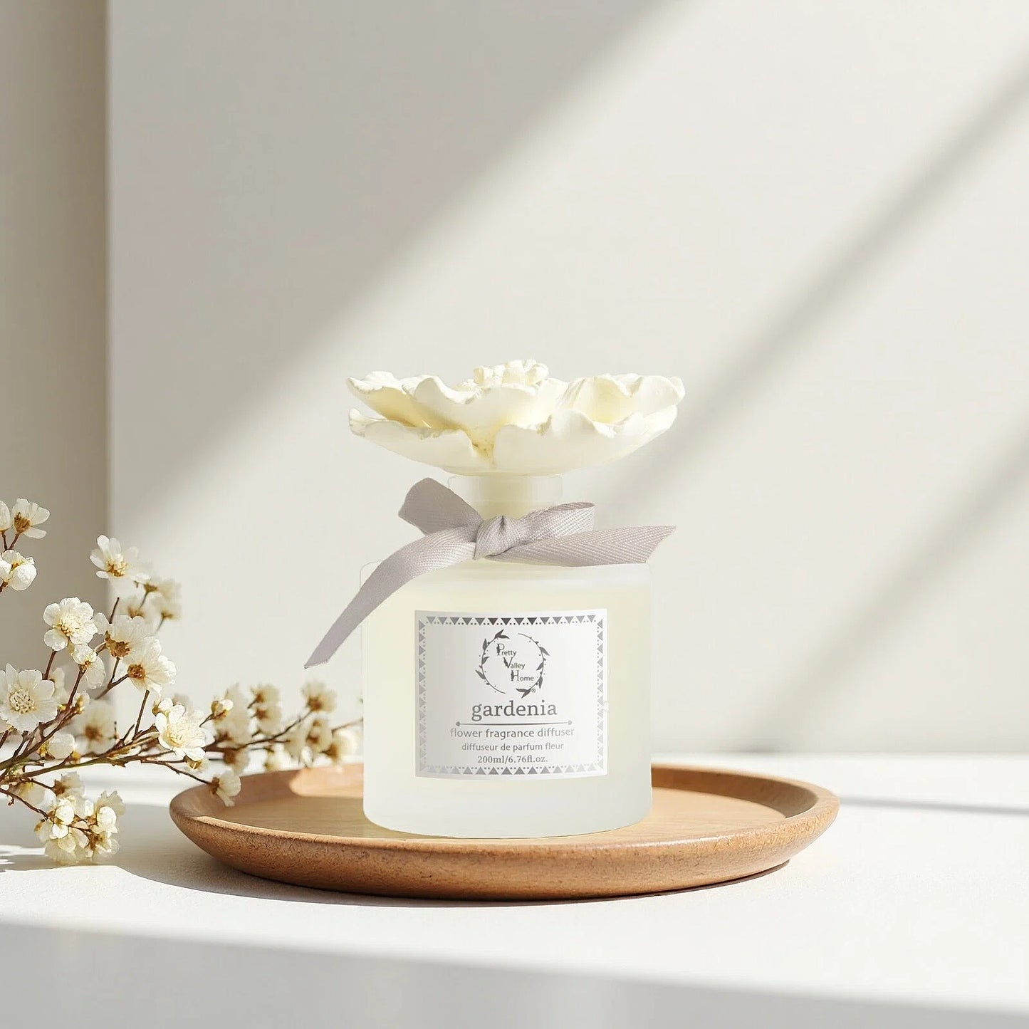 Pretty Valley Home Yellow Ceramic Flower Diffuser Gift Set – Gardenia Scent, 200ml Handmade Reed Diffuser & Elegant Floral Gift for Her