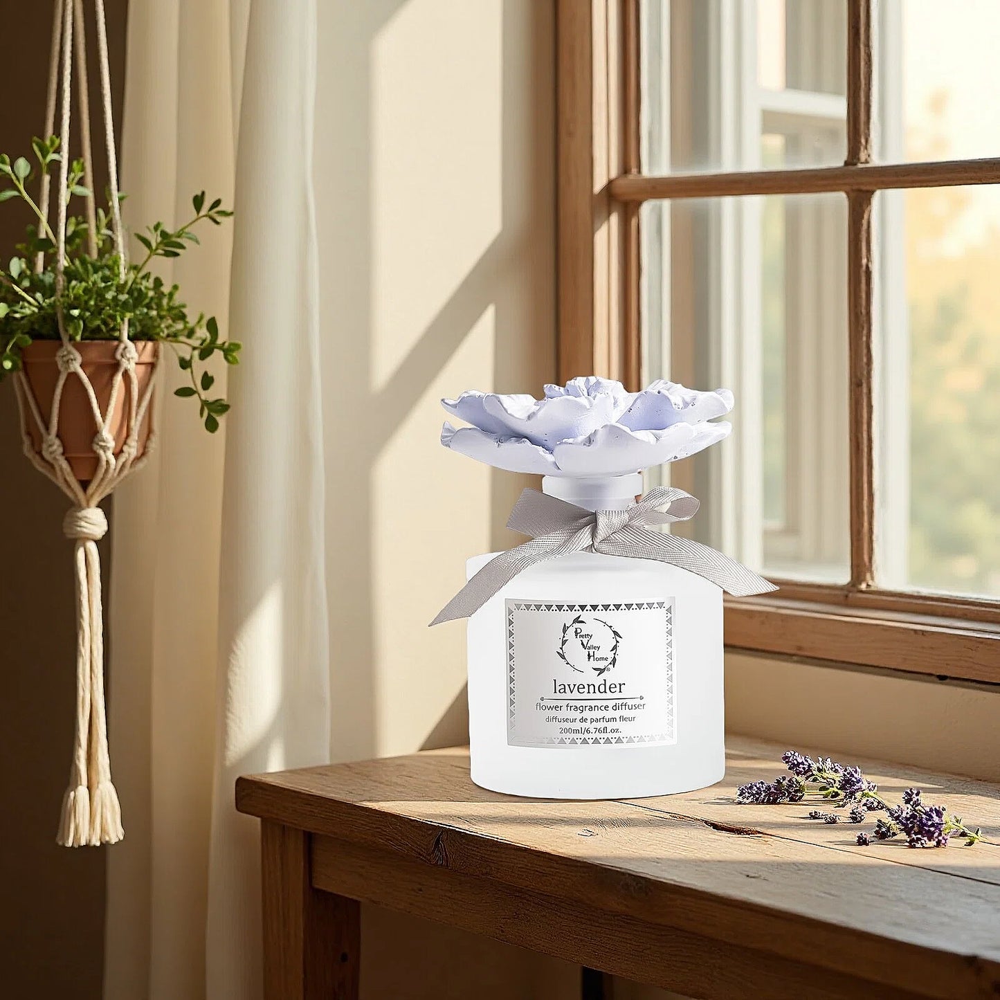 Pretty Valley Home Purple Ceramic Flower Diffuser Gift Set – Lavender Scent, 200ml Handmade Home Fragrance & Elegant Aromatherapy Gift