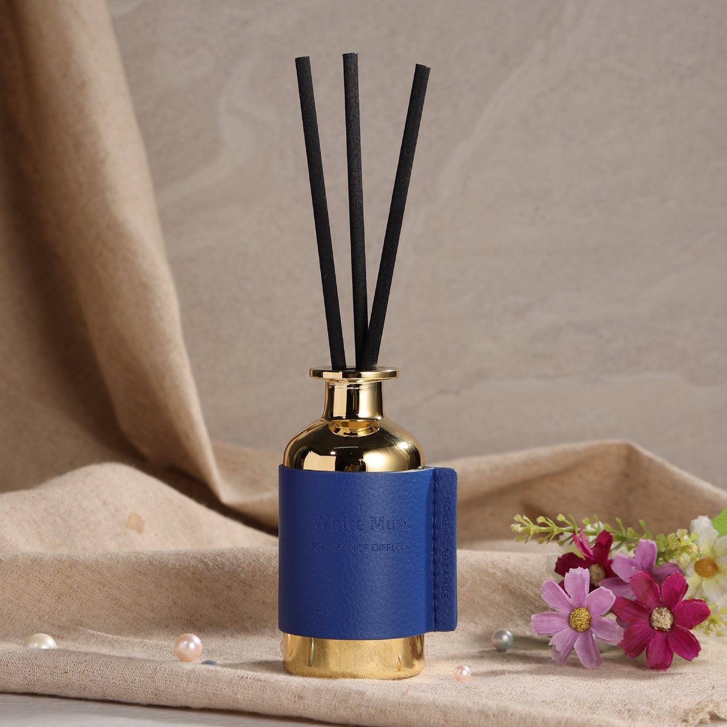 Pretty Valley Home Gold Faux Leather Reed Diffuser 80ml – Luxury Home Fragrance Gift Set