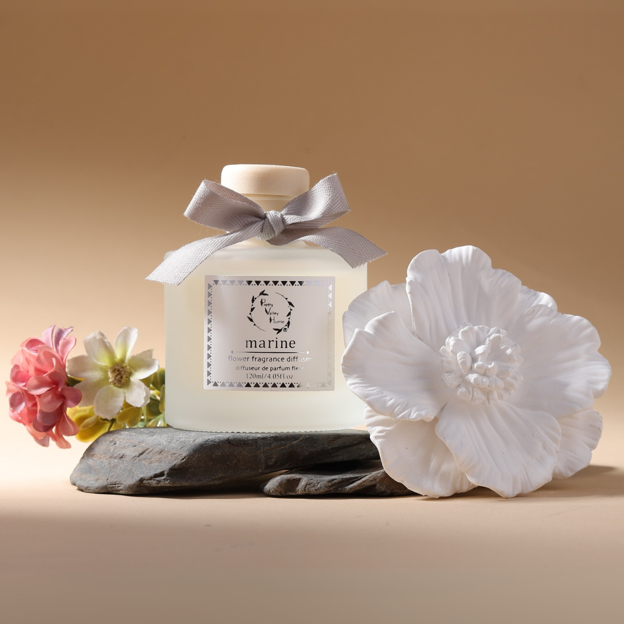 Pretty Valley Home Ceramic Gypsum Flower Diffuser Set Home Fragrance Gift Box Marine (Ocean Breeze)