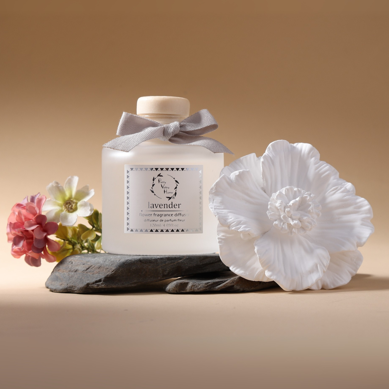 Pretty Valley Home Ceramic Gypsum Flower Diffuser Set Home Fragrance Gift Box Wild Lavender