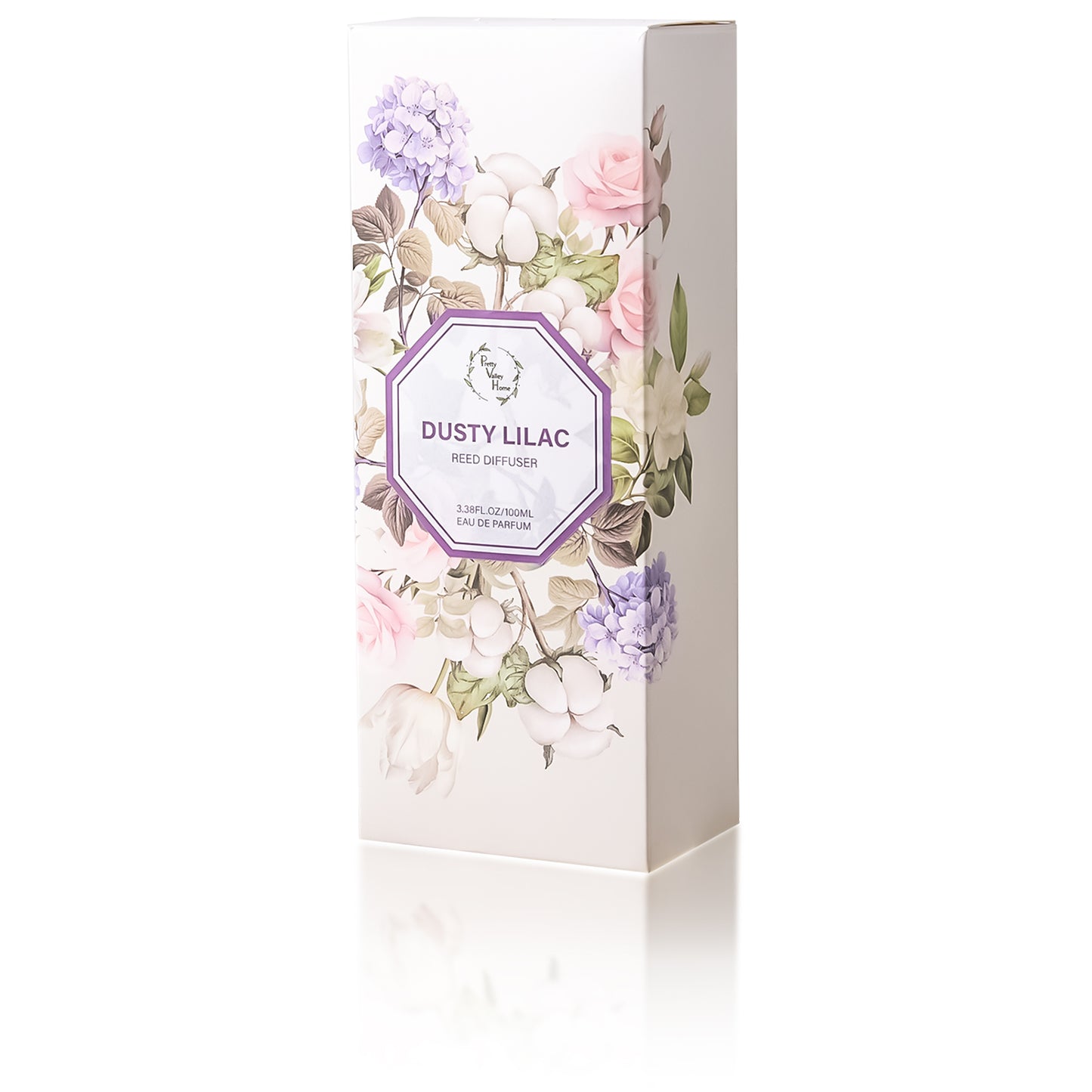 Pretty Valley Home Dusty Lilac Reed Diffuser Set, 3.4 fl oz – Luxurious Home Fragrance with Sticks | Oil Reed Diffuser for Bathroom Shelf & Bedroom Décor