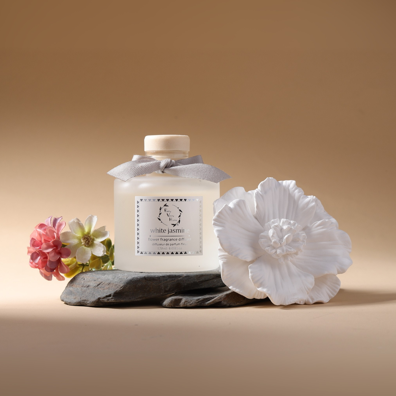 Pretty Valley Home Ceramic Gypsum Flower Diffuser Set Home Fragrance Gift Box White Jasmine
