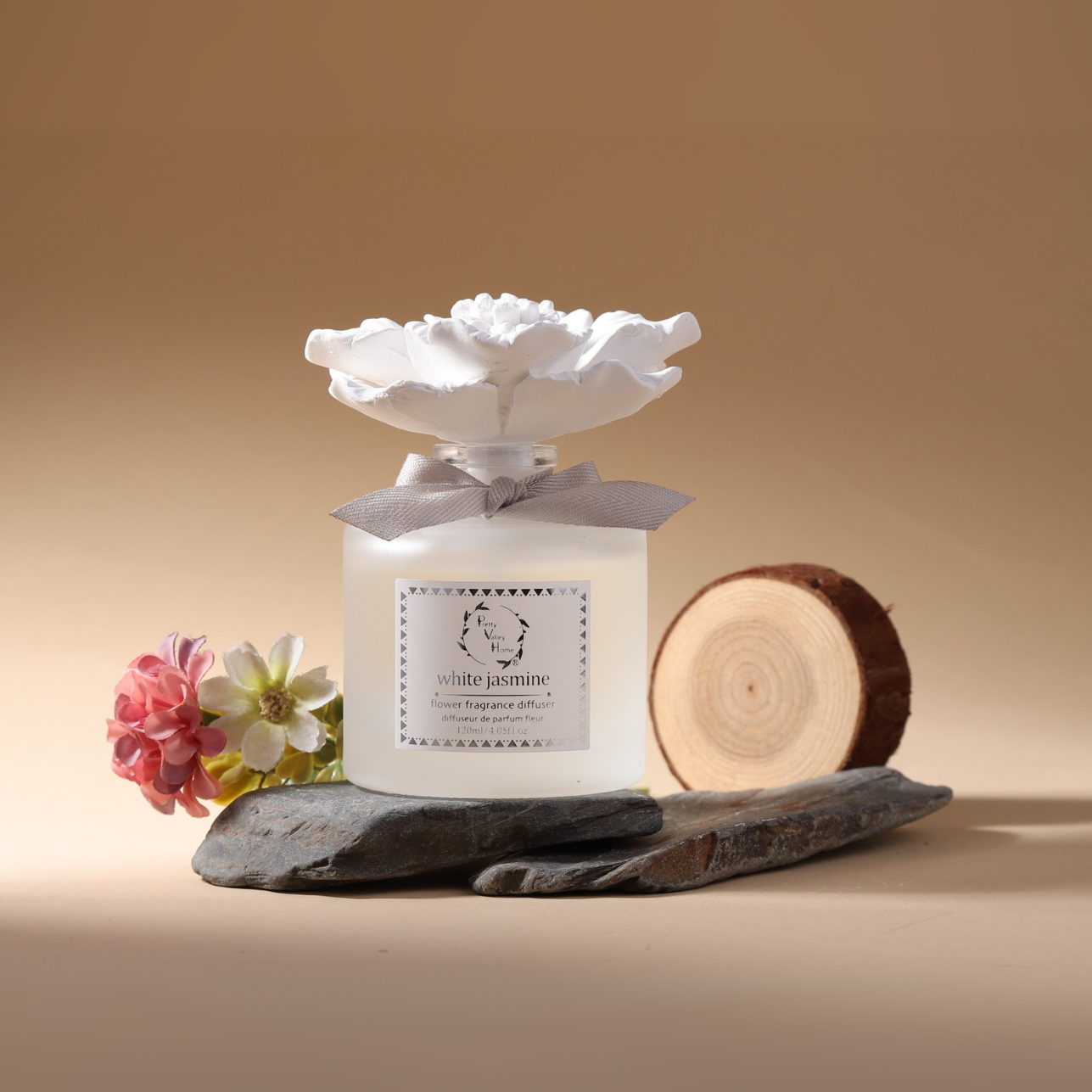 Pretty Valley Home Ceramic Gypsum Flower Diffuser Set Home Fragrance Gift Box White Jasmine