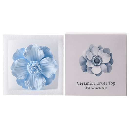 Pretty Valley Home Blue Ceramic Flower Diffuser Refill – Handcrafted Replacement Head for Home Fragrance Bottles