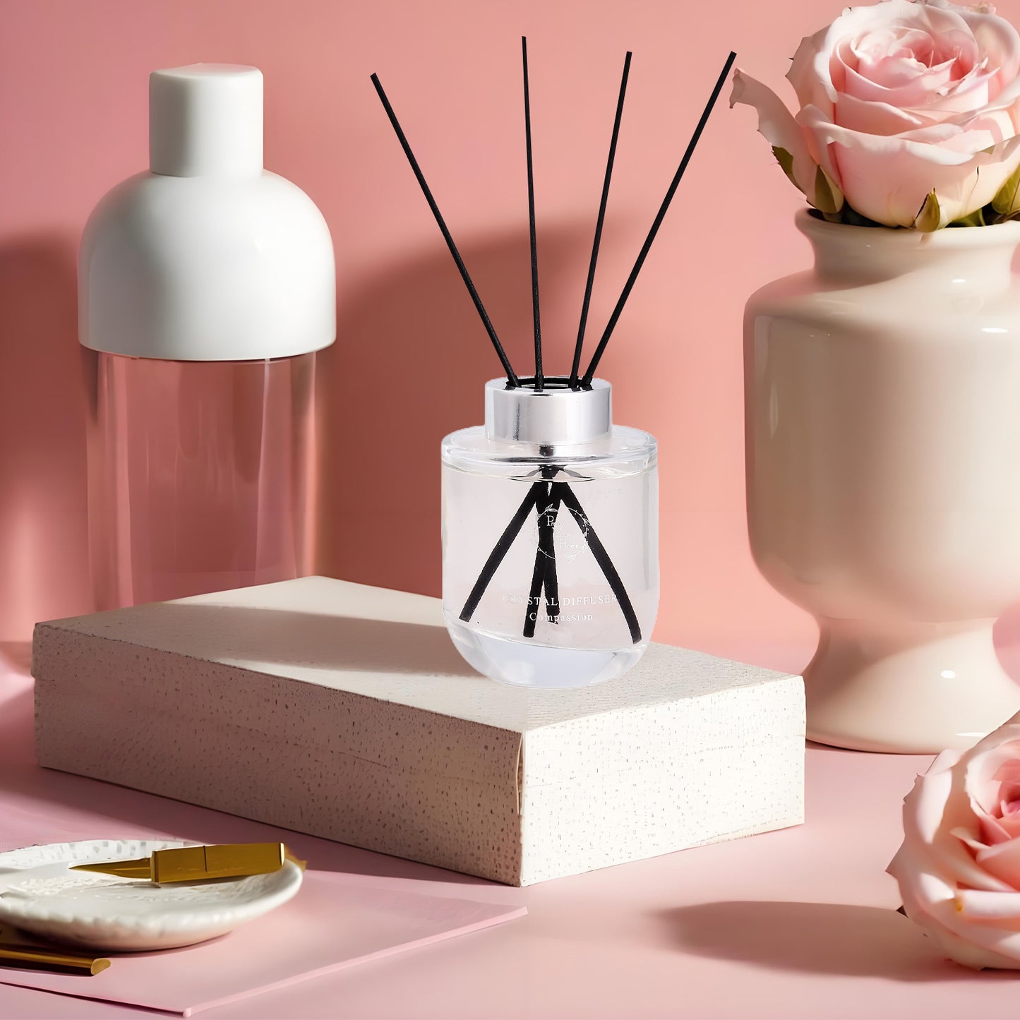 Pretty Valley Home Crystal Reed Diffuser - Compassion Rose Quartz