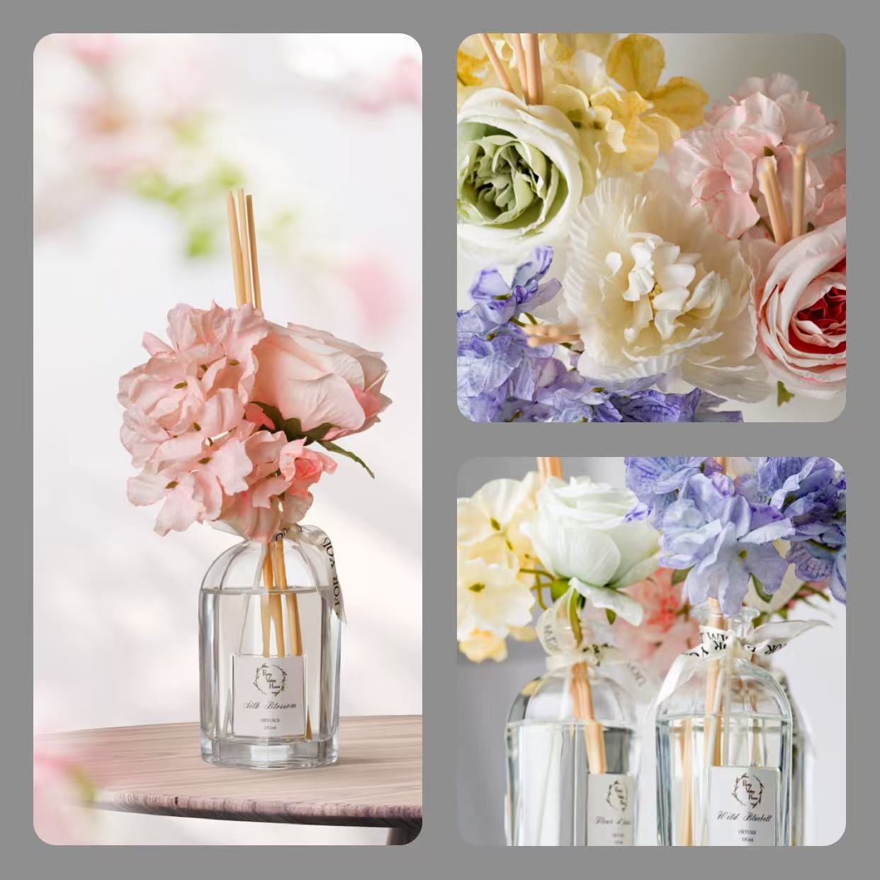 Pretty Valley Home Reed Diffuser Set – Silk Blossom Scent (120ml) | Dried Flowers, Long-Lasting Fragrance, Gift-Ready Home Decor