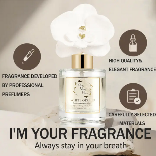 Pretty Valley Home Ceramic Orchid Flower Fragrance Diffuser Set White Orchid