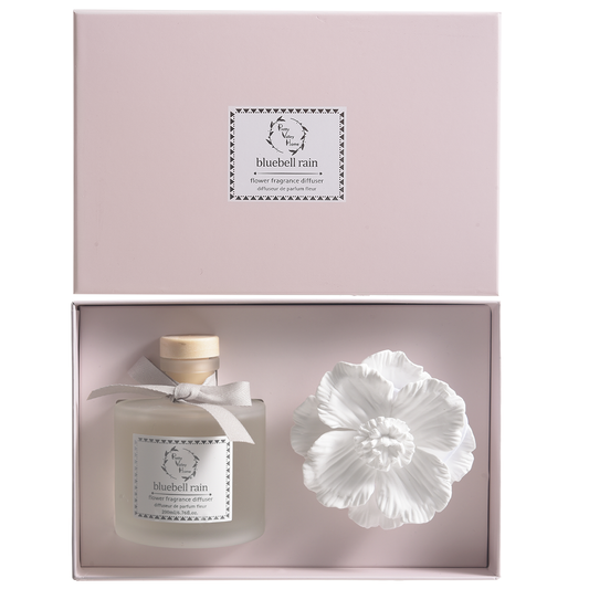 retty Valley Home White Ceramic Flower Diffuser Gift Set – Blue Rain Scent, 200ml Handmade Reed Diffuser & Elegant Home Gift for Her