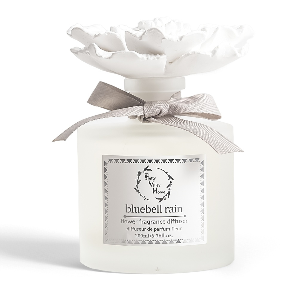retty Valley Home White Ceramic Flower Diffuser Gift Set – Blue Rain Scent, 200ml Handmade Reed Diffuser & Elegant Home Gift for Her