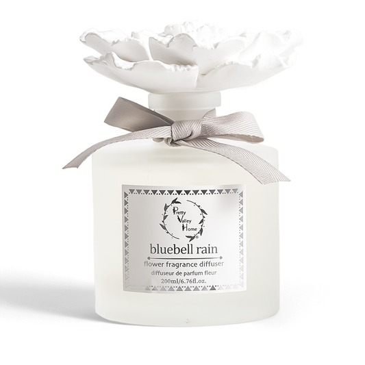 Pretty Valley Home Bluebell Rain Ceramic Flower Reed Diffuser Gift Set – 200ml Handmade Floral Home Fragrance, Perfect Gift for Her & Home Décor