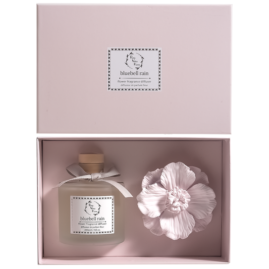 Pretty Valley Home Pink Ceramic Flower Diffuser Gift Set – Bluebell Rain Scent, 200ml Handmade Reed Diffuser for Home Décor & Perfect Gift
