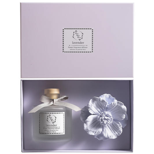 Pretty Valley Home Purple Ceramic Flower Diffuser Gift Set – Lavender Scent, 200ml Handmade Home Fragrance & Elegant Aromatherapy Gift