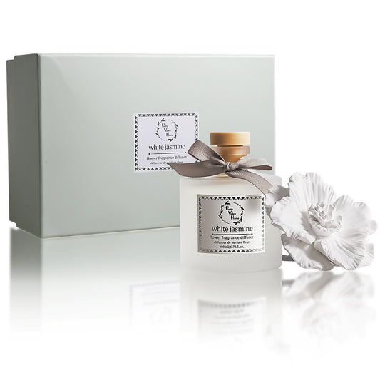 Pretty Valley Home White Jasmine Ceramic Flower Diffuser Gift Set – 200ml Handcrafted Home Fragrance with Elegant White Porcelain Bloom