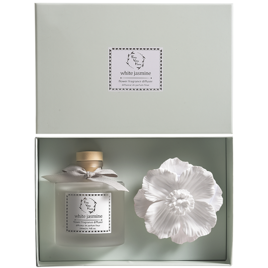 Pretty Valley Home White Jasmine Ceramic Flower Diffuser Gift Set – 200ml Handcrafted Home Fragrance with Elegant White Porcelain Bloom