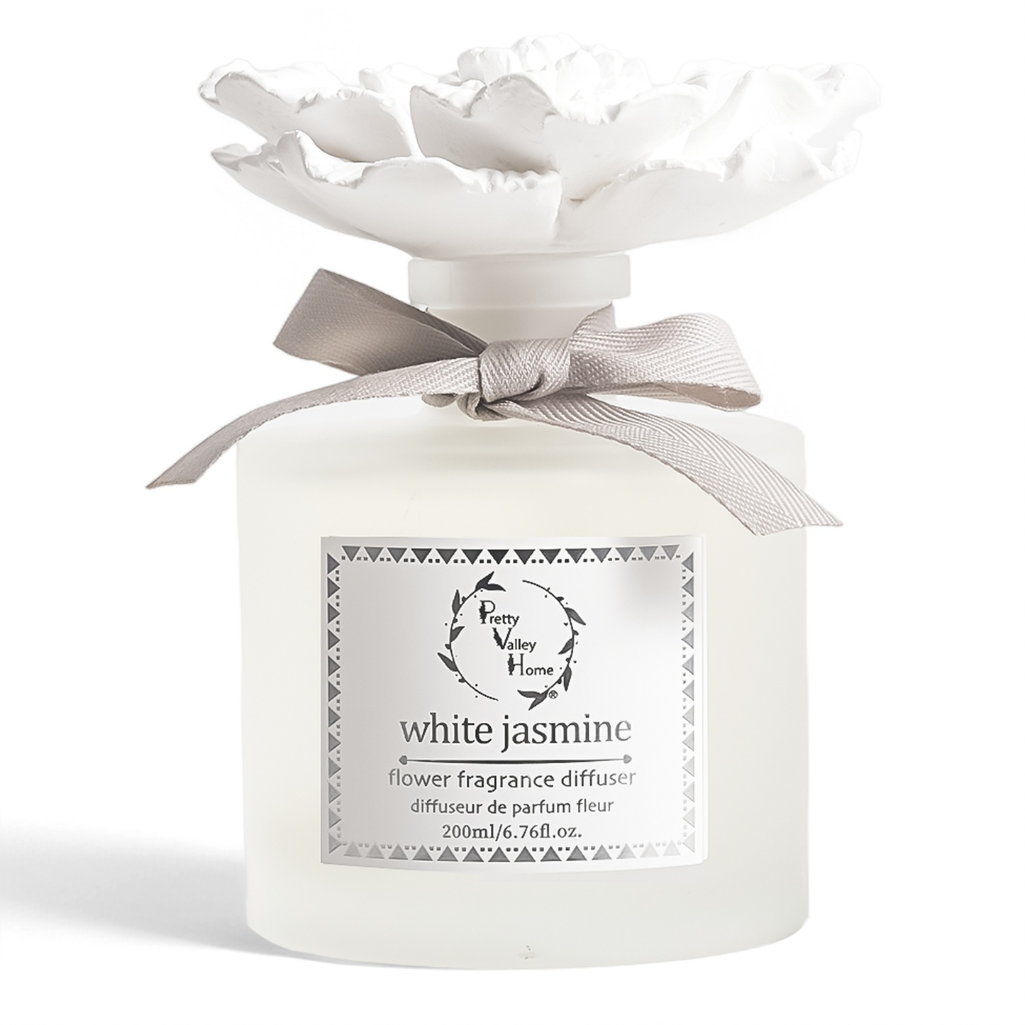 Pretty Valley Home White Jasmine Ceramic Flower Diffuser Gift Set – 200ml Handcrafted Home Fragrance with Elegant White Porcelain Bloom