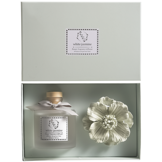 Pretty Valley Home Light Green Ceramic Flower Diffuser Gift Set – White Jasmine Scent, 200ml Handmade Home Fragrance & Elegant Gift for Her