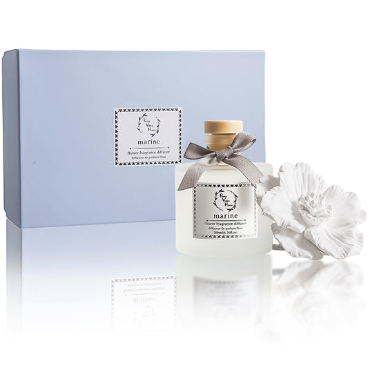 Pretty Valley Home Marine Ceramic Flower Diffuser Gift Set – 200ml Ocean Breeze Handcrafted Porcelain Bloom for Elegant Home Fragrance
