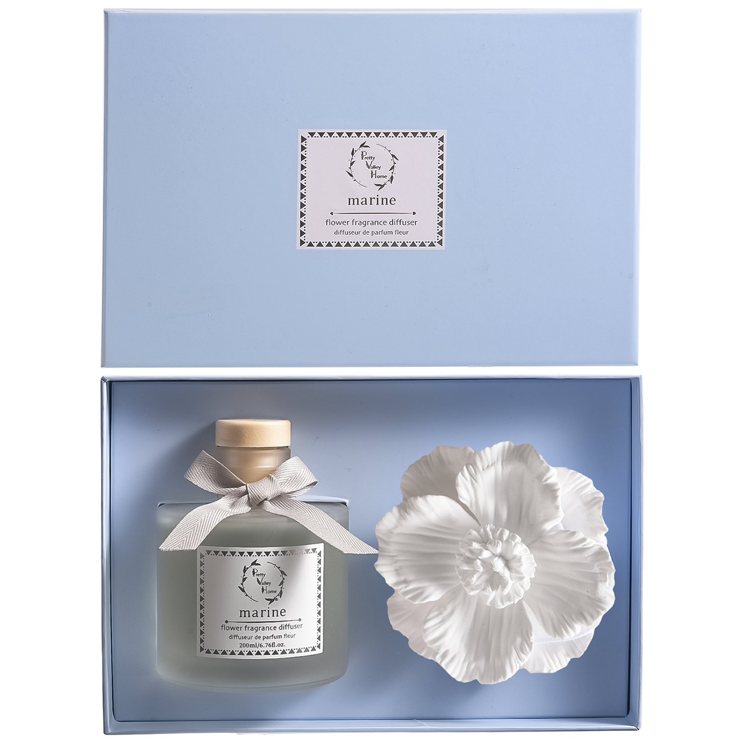 Pretty Valley Home Marine Ceramic Flower Diffuser Gift Set – 200ml Ocean Breeze Handcrafted Porcelain Bloom for Elegant Home Fragrance