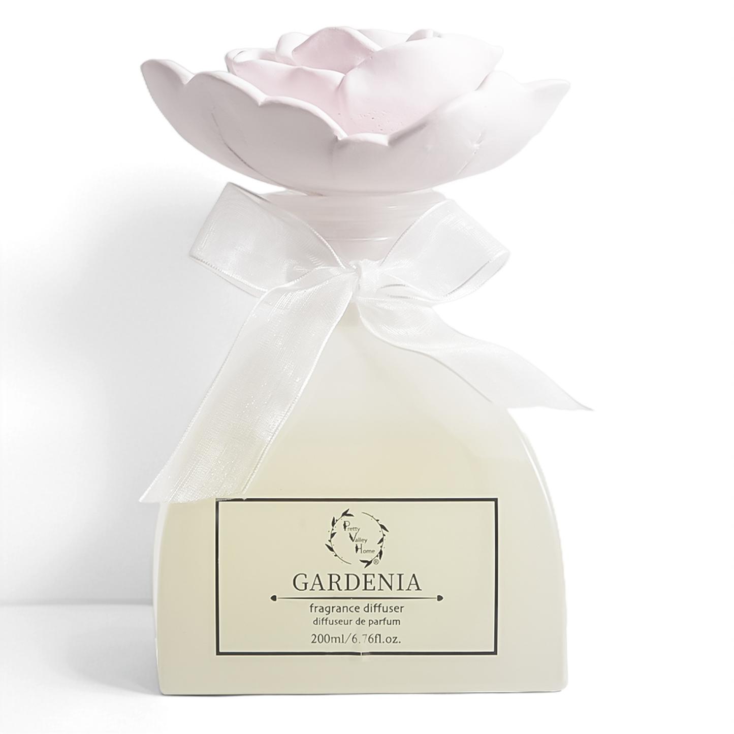 Pretty Valley Home Gardenia & Rose Ceramic Flower Reed Diffuser Gift Set – 200ml Handmade Floral Home Fragrance, Elegant Home Décor & Perfect Gift for Her