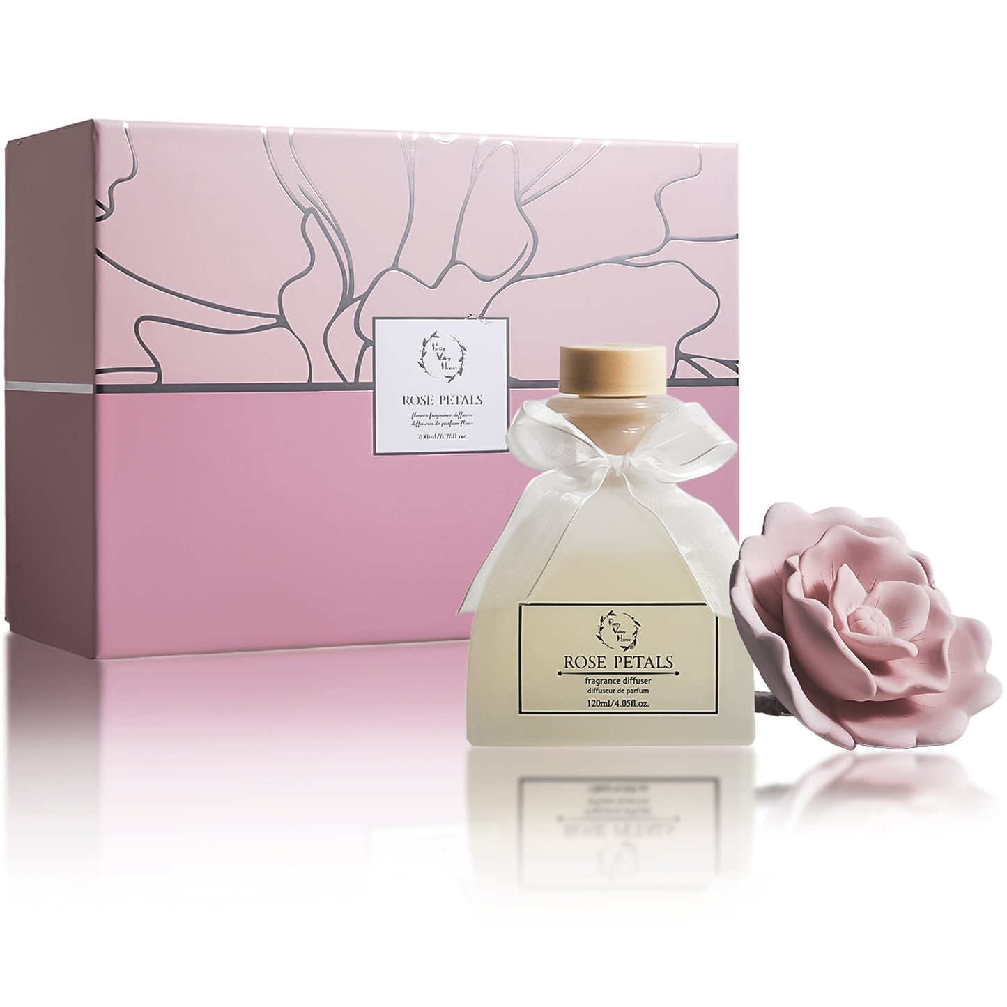 Pretty Valley Home Gardenia & Rose Ceramic Flower Reed Diffuser Gift Set – 200ml Handmade Floral Home Fragrance, Elegant Home Décor & Perfect Gift for Her