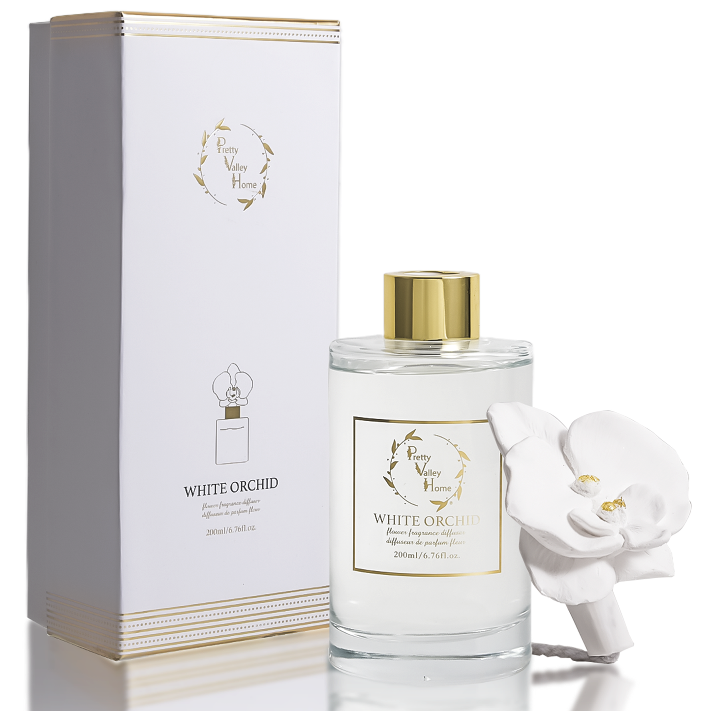Pretty Valley Home White Orchid Ceramic Flower Reed Diffuser Gift Set – 200ml Handmade Home Fragrance, Elegant Ceramic Art & Perfect Gift for Her