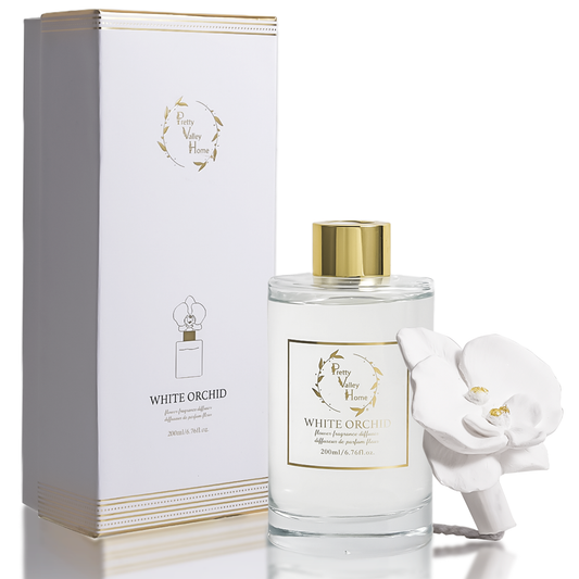 Pretty Valley Home White Orchid Ceramic Flower Reed Diffuser Gift Set – 200ml Handmade Home Fragrance, Elegant Ceramic Art & Perfect Gift for Her