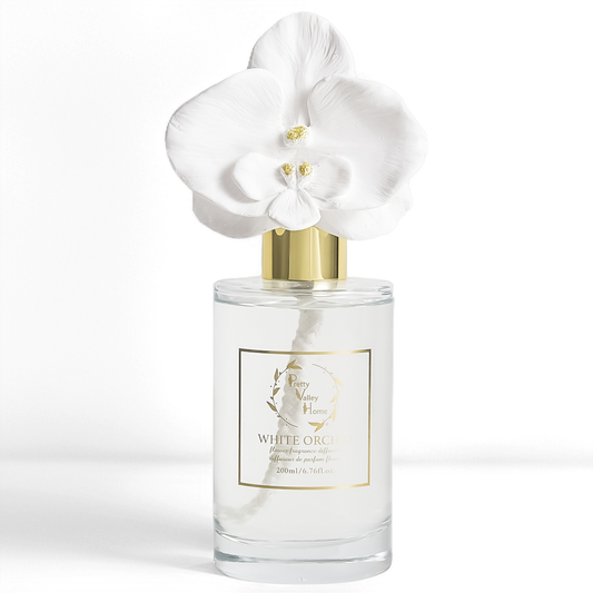 Pretty Valley Home White Orchid Ceramic Flower Reed Diffuser Gift Set – 200ml Handmade Home Fragrance, Elegant Ceramic Art & Perfect Gift for Her