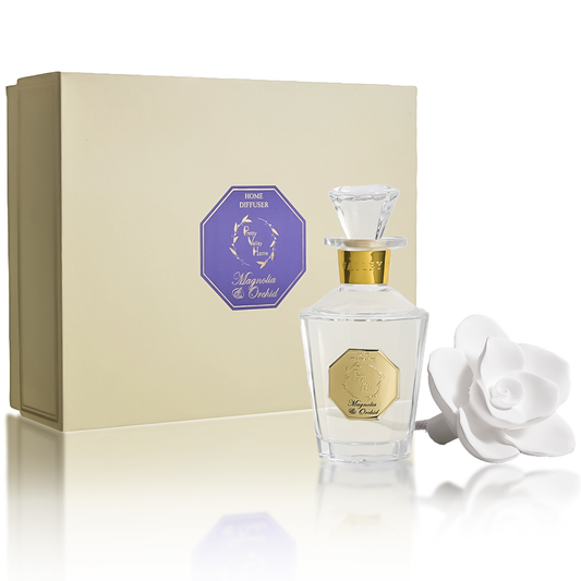 Pretty Valley Home Magnolia Orchid Ceramic Flower Reed Diffuser Gift Set – 200ml Handmade Home Fragrance, Elegant Ceramic Art & Perfect Gift for Her
