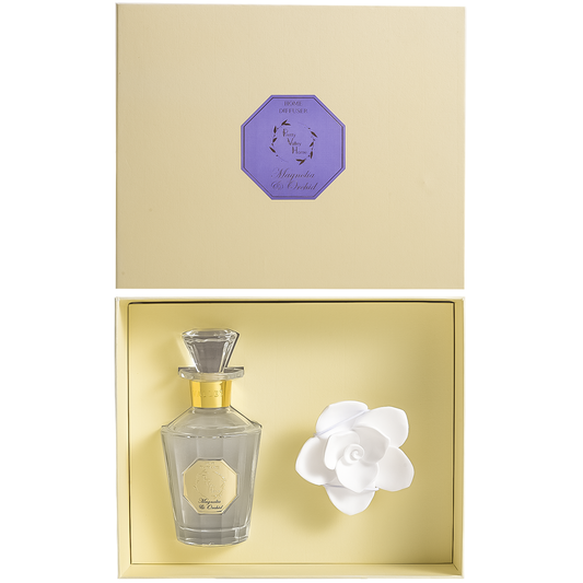 Pretty Valley Home Magnolia Orchid Ceramic Flower Reed Diffuser Gift Set – 200ml Handmade Home Fragrance, Elegant Ceramic Art & Perfect Gift for Her