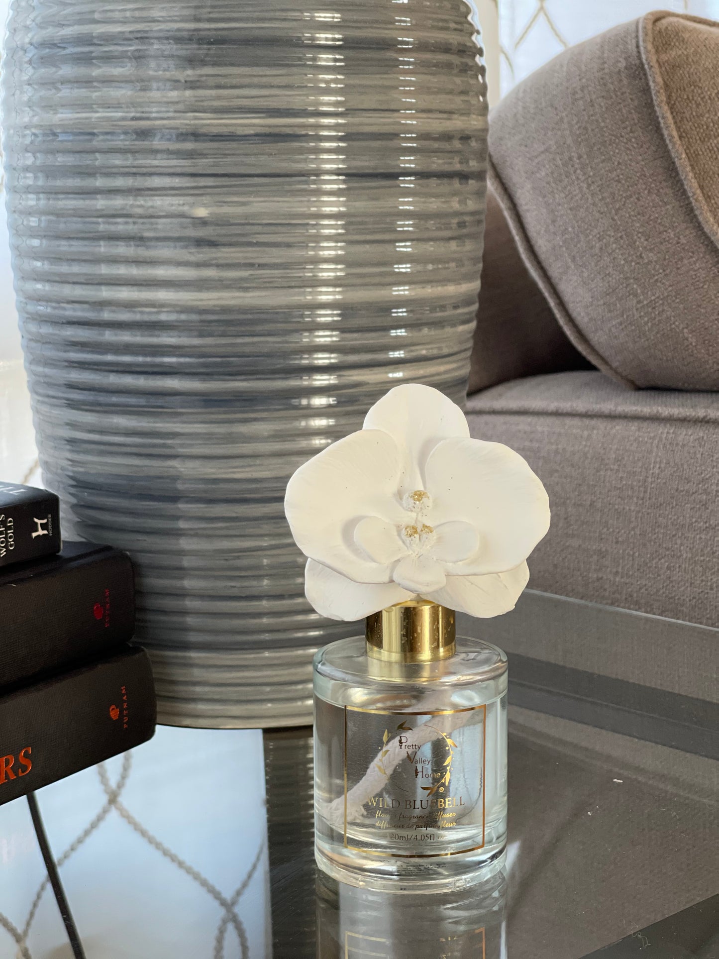 Pretty Valley Home Ceramic Orchid Flower Fragrance Diffuser Set Wild Bluebell