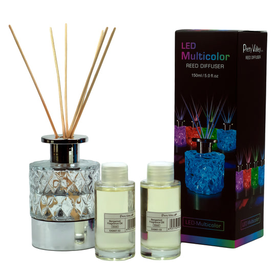 Pretty Valley Home LED Lighted Clear Cut Glass Reed Fragrance Diffuser Bergamot 110ml