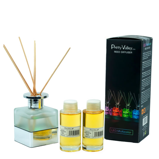 Pretty Valley Home LED Lighted Frosted Glass Reed Fragrance Diffuser Jasmine 110ml