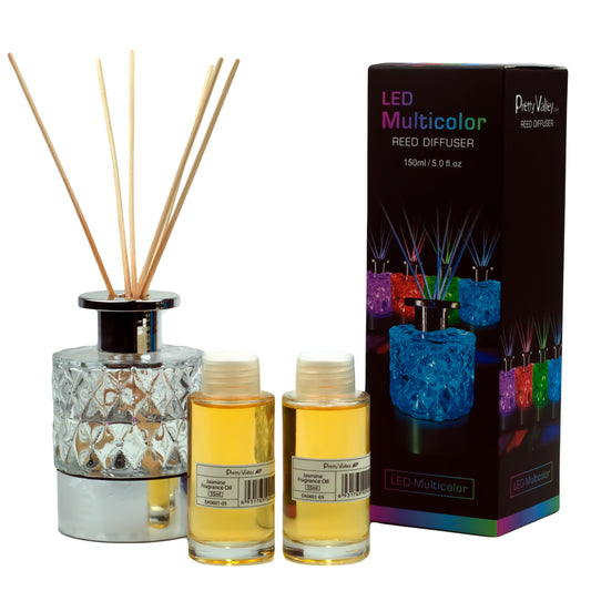 Pretty Valley Home LED Lighted Clear Cut Glass Reed Fragrance Diffuser Jasmine 110ml