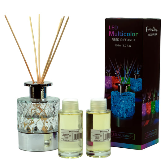 Pretty Valley Home LED Lighted Clear Cut Glass Reed Fragrance Diffuser Lavender 110ml