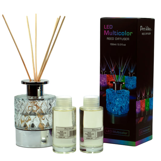 Pretty Valley Home LED Lighted Clear Cut Glass Reed Fragrance Diffuser Rose 110ml