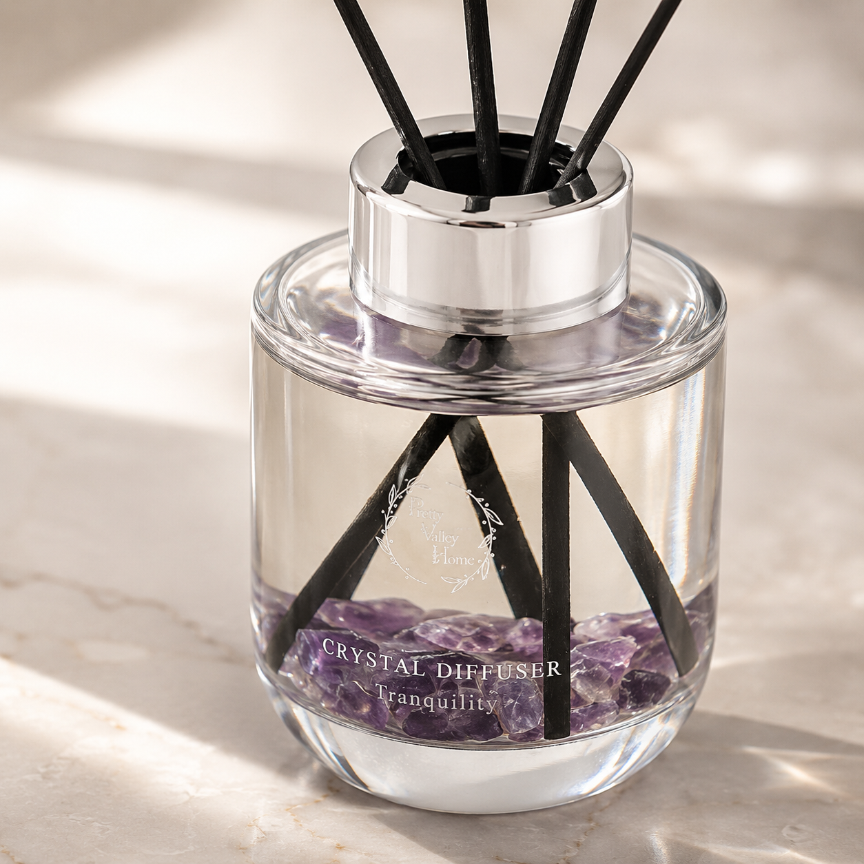 Pretty Valley Home Crystal Reed Diffuser - Tranquility Amethyst Stones