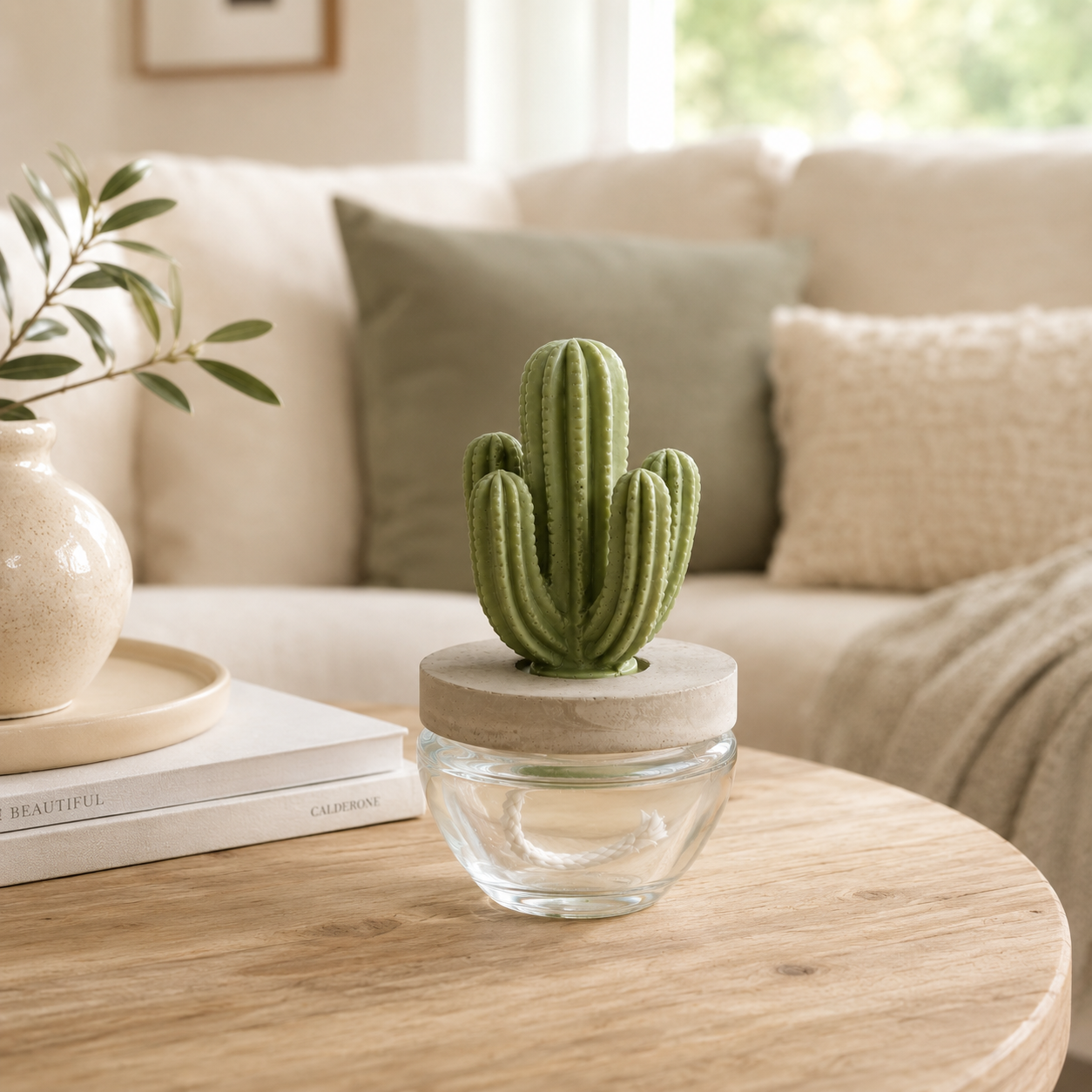 Pretty Valley Home Reed Diffuser Set Ceramic Cactus Fragrance Diffuser- 3.38 fl oz (100 ml), Home Fragrance Reed Diffuser for Bathroom Office Living Room Dining Table Decor-CUTTING GRASS