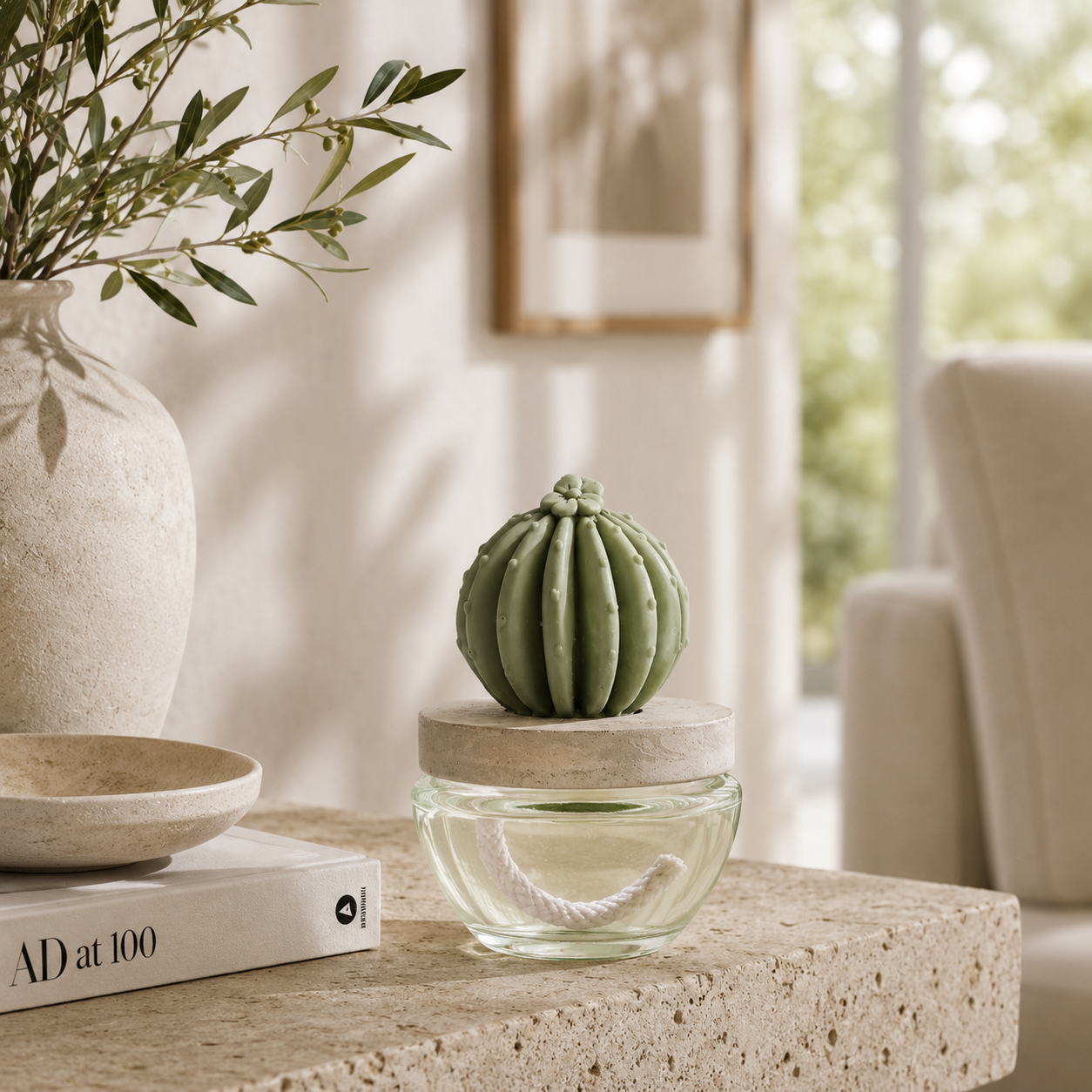 Pretty Valley Home Reed Diffuser Set Ceramic Cactus Fragrance Diffuser- 3.38 fl oz (100 ml), Home Fragrance Reed Diffuser for Bathroom Office Living Room Dining Table Decor-OCEAN BREEZE