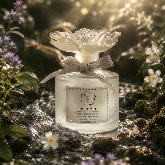 Pretty Valley Home Lavender White Ceramic Flower Diffuser Gift Set – 200ml Handcrafted Home Fragrance for Relaxation & Gifting