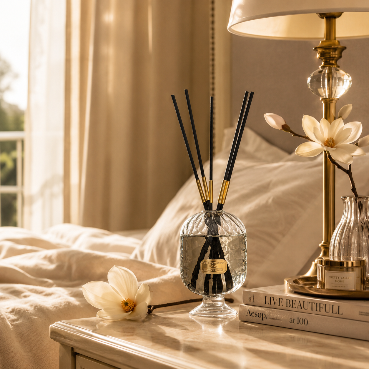 Crystal Glass Reed Diffuser Sets 200ml / 6.76 Fl Oz - Home & Gifts for Office Bathroom Room Decor