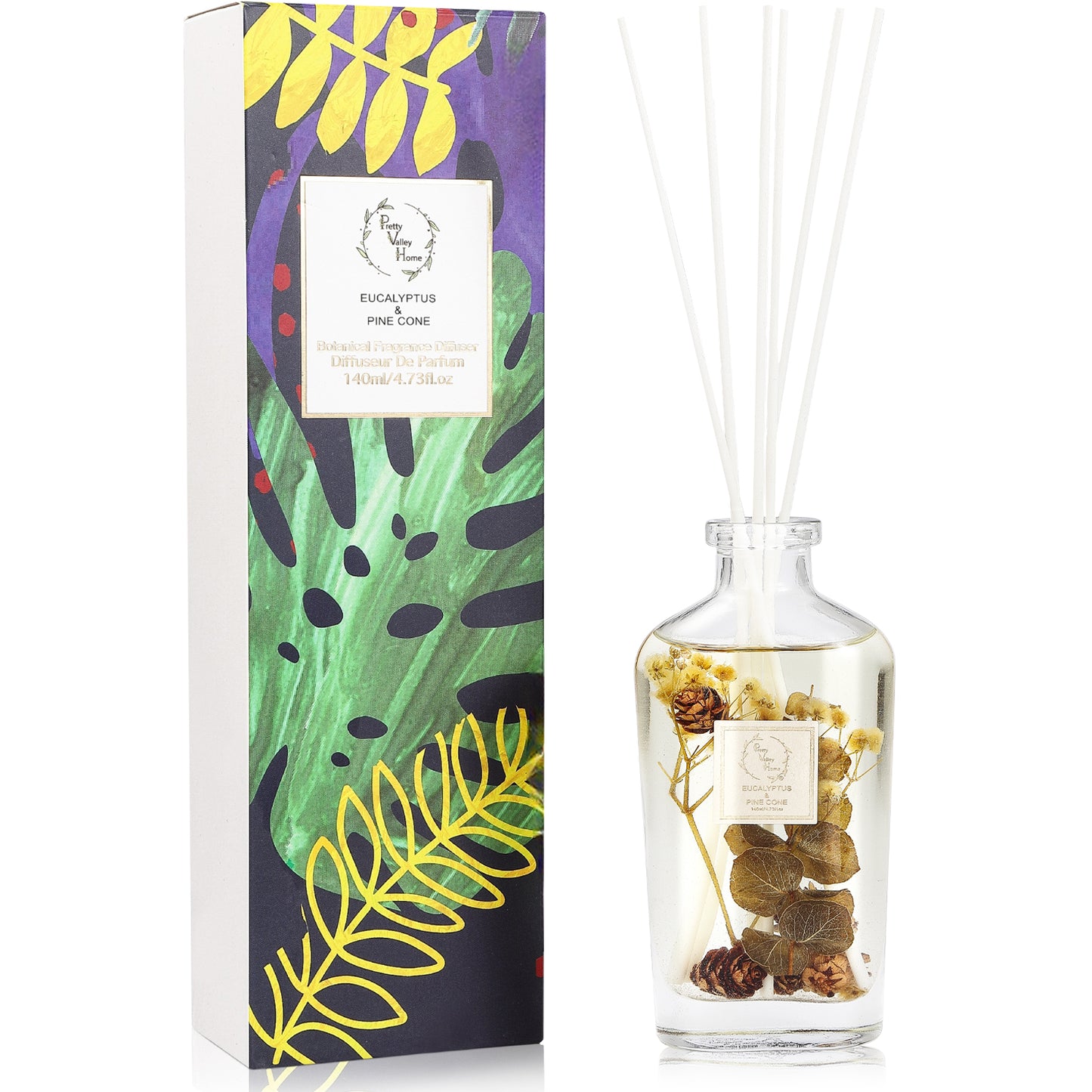 Botanical Reed Diffuser Sets for Office Bathroom Room Decor - 140ml (4.7 oz )