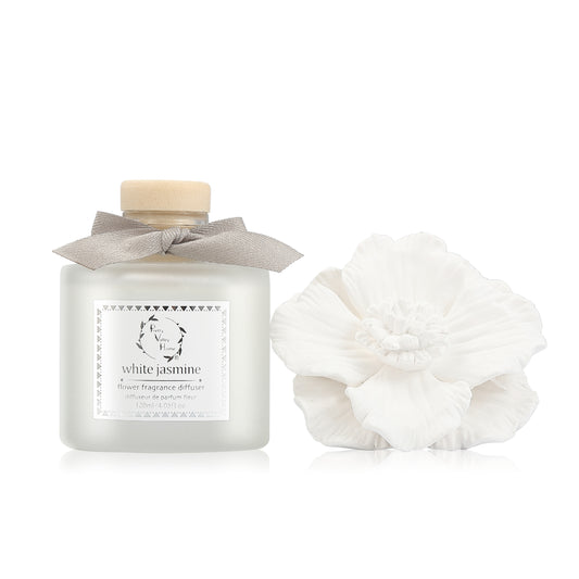 Pretty Valley Home Ceramic Gypsum Flower Diffuser Set Home Fragrance Gift Box White Jasmine