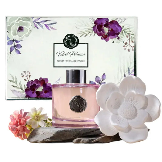 Pretty Valley Home Ceramic Flower Fragrance Diffuser Set - Velvet Petunia